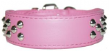 Leather Brothers - 1.5" Dee-In-Front Tapered Leather Collar - Cone Studded - Pink - 19" Length