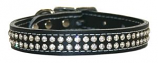 Leather Brothers - 3/4" Signature Leather 2-Row Crystal Collar - Black - 16" Length