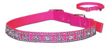 Leather Brothers - 3/8" Jeweled Nylon Cat Collar - Neon Pink - 15" Length