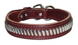Leather Brothers - 1.25" Latigo Tapered Full Oblong Studded Collar - Burgundy - 21" Length