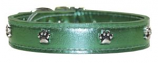 Leather Brothers - 1" Regular Leather Paw Ornament Collar - Metallic Emerald Green - 24" Length