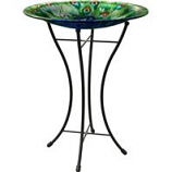 Panacea Products - Peacock Glass Bird Bath With Stand - Peacock - 16 Inch