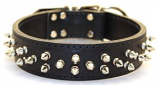Leather Brothers - 1.5" Dee-in-front Latigo Full Spike Collar - Black - 21" Length