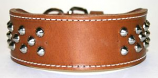 Leather Brothers - 2" Dee-In-Front Tapered Leather Cone Studded Collar - Brown - 23" Length