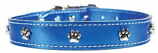 Leather Brothers - 1" Regular Leather Paw Ornament Collar - Metallic Blue - 22" Length