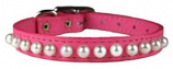 Leather Brothers - 3/8" Pocket Pups Pearl Adjustable Collar - Pink - 9-11" Length