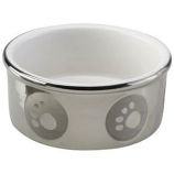 Ethical Stoneware Dish - Paw Print Titanium Dog Dish - Silver - 5 Inch 