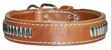 Leather Brothers - 1.25" Dee-In-Front Tapered Leather Oblong studded Collar - Brown - 19" Length
