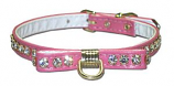 Leather Brothers - 3/8" Majestic Jeweled Bow & Center Dee Collar - Pink - 12" Length