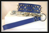 Leather Brothers - 2" Dee-in-Front Signature Tapered Spike Studded Collar - Blue - 25" Length