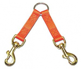 Leather Brothers - 2-Dog Bravo Nylon Couplet - Brass Bolt - Neon Orange