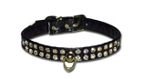 Leather Brothers - 1/2" Majestic 2-Row Jewel Post Ring Collar - Black - 14" length