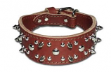 Leather Brothers - 2" Dee-in-Front Latigo Tapered Spike Studded Collar - Burgundy - 25" Length