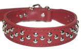 Leather Brothers - 1.25" Leather Tapered Collar Dome - Fully Studded - Red - 21" Length