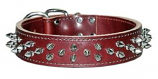 Leather Brothers - 1.5" Dee-in-front Latigo Full Spike Collar - Burgundy - 27" Length