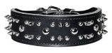 Leather Brothers - 2" Dee-in-front Latigo Tapered Spike Studded Collar - Black - 29" Length