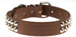 Leather Brothers - 1" Regular Bully Leather 2-Row Cone Studded Collar - 19" Length