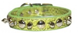 Leather Brothers - 3/4" Signature Leather Croco Spike & Stud Collar - Green - 20" Length