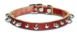 Leather Brothers - 3/8" Regular 1-Ply Latigo Spike & Stud Collar - Burgundy - 10" Length