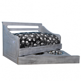 Sassy Paws Multipurpose Wooden Pet Bed with Feeder - Antique Gray - Medium