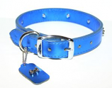 Leather Brothers - 1" Regular Leather Bone Ornament Collar - Metallic Blue - 24" Length