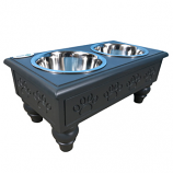 Sassy Paws Raised Wooden Pet Double Diner with Stainless Steel Bowls - Black - Medium