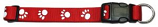 Leather Brothers - 1" Kwik Klip Reflective Paw Print Collar - Red- 14-24" Length