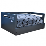 Sassy Paws Wooden Pet Bed with Paw Printed Comfy Cushion - Black - Small