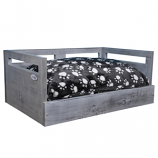Sassy Paws Wooden Pet Bed with Paw Printed Comfy Cushion - Antique Gray - Small