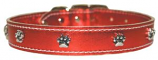 Leather Brothers - 1" Regular Leather Paw Ornament Collar - Metallic Red - 26" Length