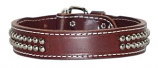 Leather Brothers - 1.25" Dee-In-Front Tapered Leather  2-Row Dome studded Collar - Brown - 23" Length