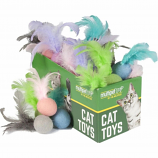 Multipet International - Felted Ball W/Feather Cat Toy Pdq - Assorted - 30 Piece