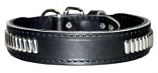 Leather Brothers - 1.25" Dee-In-Front Tapered Leather Oblong studded Collar - Black - 21" Length