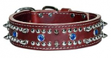 Leather Brothers - 1.5" Dee-in-Front Latigo Spike Studded Collar - Jewel - Burgundy - 29" Length